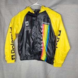Polaroid Retro-Inspired Hooded Windbreaker Jacket Large Black & Yellow